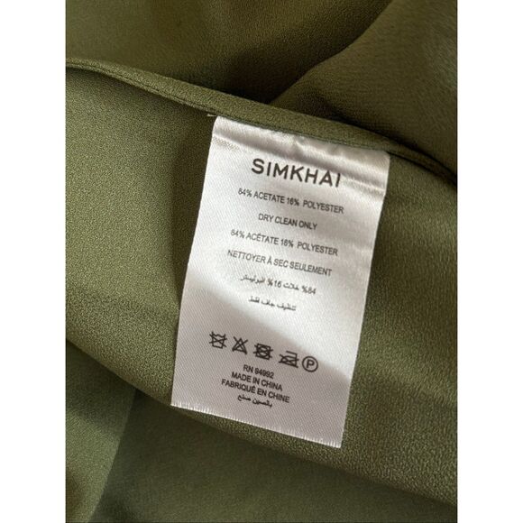 SIMKHAI Womens Izel Boat Neck Satin Draped Cape Gown Olive Green Size 2 - Picture 11 of 11